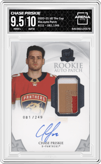 Chase Priskie from the 2020-21 Upper Deck The Cup set graded by Arena Club and given an overall grade of 9.5.