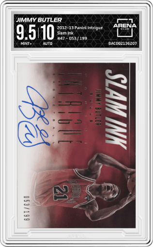 Jimmy Butler from the 2012-13 Panini Intrigue set graded by Arena Club and given an overall grade of 9.5.