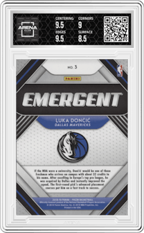 Luka Doncic from the 2018-19 Panini Prizm set graded by Arena Club and given an overall grade of 9.