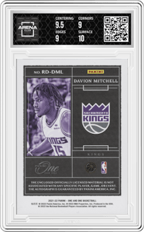 Davion Mitchell  from the 2021-22 Panini One and One set graded by Arena Club and given an overall grade of 9.5.
