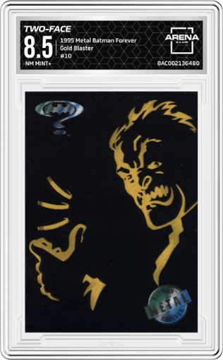 Two-Face from the 1995 Metal Batman Forever set graded by Arena Club and given an overall grade of 8.5.