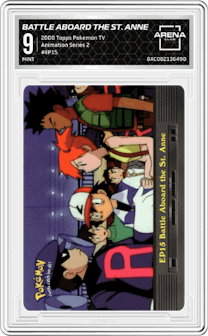 Battle Aboard the St. Anne from the 2000 Topps Pokemon TV set graded by Arena Club and given an overall grade of 9.