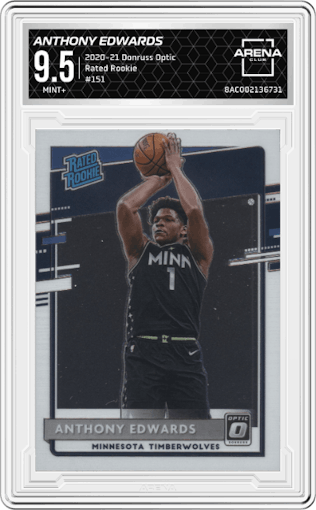 Anthony Edwards from the 2020-21 Panini Donruss Optic set graded by Arena Club and given an overall grade of 9.5.