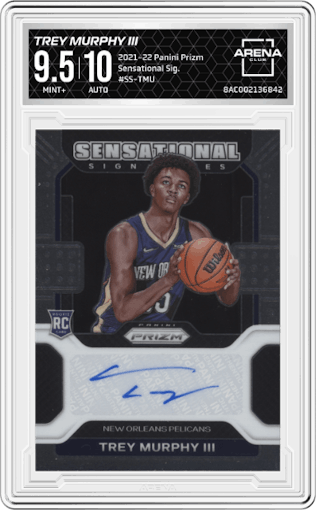 Trey Murphy III from the 2021-22 Panini Prizm  set graded by Arena Club and given an overall grade of 9.5.