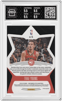 Trae Young from the 2019-20 Panini Contenders Optic set graded by Arena Club and given an overall grade of 9.5.