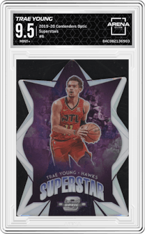 Trae Young from the 2019-20 Panini Contenders Optic set graded by Arena Club and given an overall grade of 9.5.