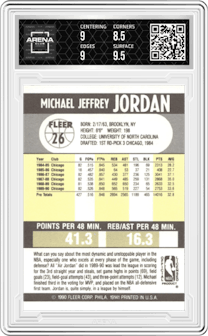 Michael Jordan from the 1990-91 Fleer set graded by Arena Club and given an overall grade of 9.
