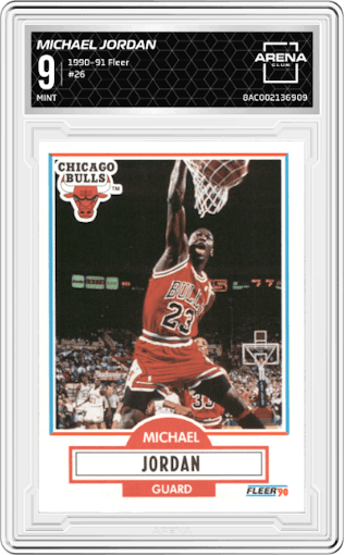 Michael Jordan from the 1990-91 Fleer set graded by Arena Club and given an overall grade of 9.