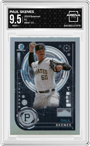 Paul Skenes from the 2024 Bowman set graded by Arena Club and given an overall grade of 9.5.