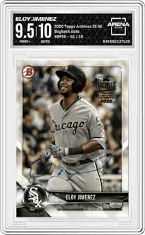 Eloy Jimenez from the 2020 Topps Archives Signature Series Active Player Edition set graded by Arena Club and given an overall grade of 9.5.