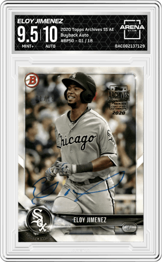 Eloy Jimenez from the 2020 Topps Archives Signature Series Active Player Edition set graded by Arena Club and given an overall grade of 9.5.