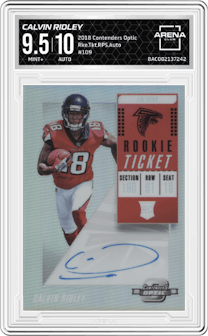 Calvin Ridley from the 2018 Panini Contenders Optic set graded by Arena Club and given an overall grade of 9.5.