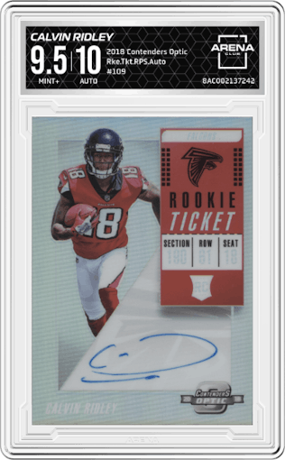 Calvin Ridley from the 2018 Panini Contenders Optic set graded by Arena Club and given an overall grade of 9.5.