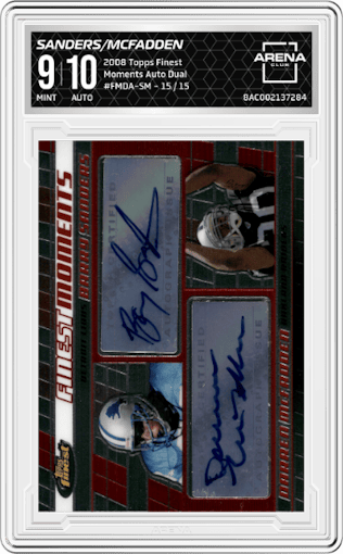 Barry Sanders/Darren McFadden from the 2008 Topps Finest set graded by Arena Club and given an overall grade of 9.