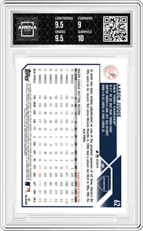 Aaron Judge from the 2023 Topps Chrome set featuring a Pink Refractor parallel graded by Arena Club and given an overall grade of 9.5.