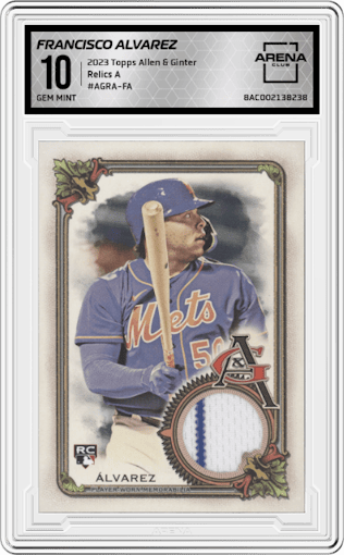 Francisco Alvarez from the 2023 Topps Allen & Ginter set graded by Arena Club and given an overall grade of 10.