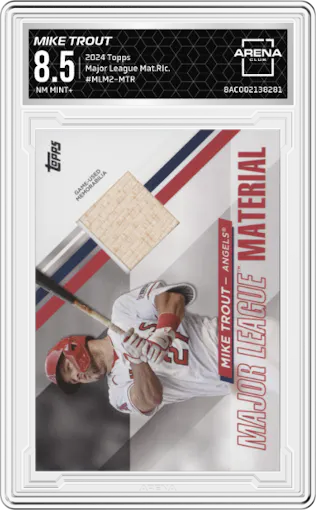 Mike Trout from the 2024 Topps  set graded by Arena Club and given an overall grade of 8.5.