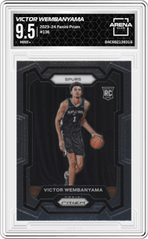 Victor Wembanyama from the 2023-24 Panini Prizm set graded by Arena Club and given an overall grade of 9.5.