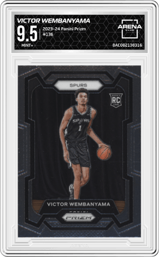 Victor Wembanyama from the 2023-24 Panini Prizm set graded by Arena Club and given an overall grade of 9.5.