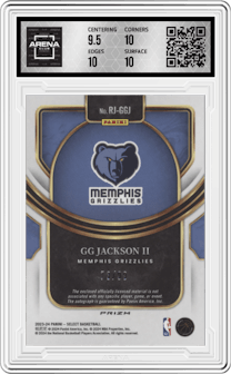 GG Jackson II from the 2023-24 Panini Select  set featuring a Purple Prizm parallel graded by Arena Club and given an overall grade of 10.