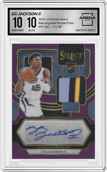 GG Jackson II from the 2023-24 Panini Select  set featuring a Purple Prizm parallel graded by Arena Club and given an overall grade of 10.