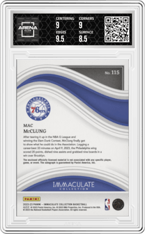 Mac McClung from the 2022-23 Panini Immaculate Collection set graded by Arena Club and given an overall grade of 9.