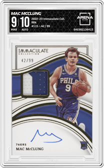 Mac McClung from the 2022-23 Panini Immaculate Collection set graded by Arena Club and given an overall grade of 9.