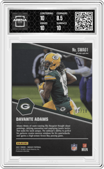 Davante Adams from the 2021 Panini Mosaic set featuring a Gold Mosaic  parallel graded by Arena Club and given an overall grade of 9.