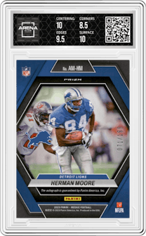 Herman Moore from the 2023 Panini Mosaic set featuring a Red Mosaic parallel graded by Arena Club and given an overall grade of 9.