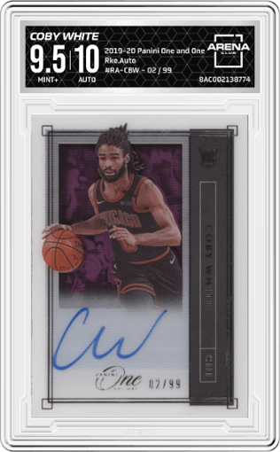 Coby White from the 2019-20 Panini One and One set graded by Arena Club and given an overall grade of 9.5.