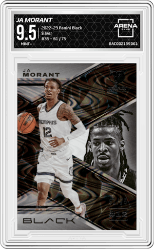 Ja Morant from the 2022-23 Panini Black set featuring a Silver parallel graded by Arena Club and given an overall grade of 9.5.