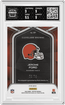 Jerome Ford from the 2022 Panini Spectra set featuring a Celestial parallel graded by Arena Club and given an overall grade of 9.