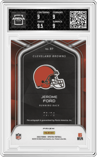 Jerome Ford from the 2022 Panini Spectra set featuring a Celestial parallel graded by Arena Club and given an overall grade of 9.