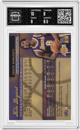 Kobe Bryant  from the 1998-99 Fleer Ultra set graded by Arena Club and given an overall grade of 8.5.
