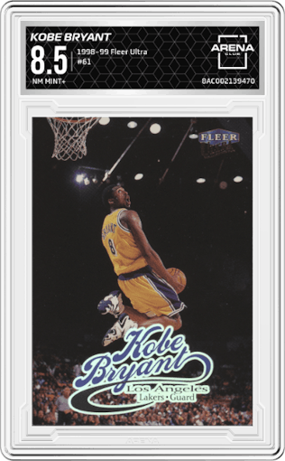 Kobe Bryant  from the 1998-99 Fleer Ultra set graded by Arena Club and given an overall grade of 8.5.