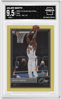 Jalen Smith from the 2020-21 Panini One and One set featuring a Gold parallel graded by Arena Club and given an overall grade of 9.5.