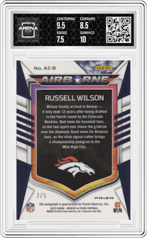 Russell Wilson from the 2022 Panini Rookies & Stars set graded by Arena Club and given an overall grade of 8.