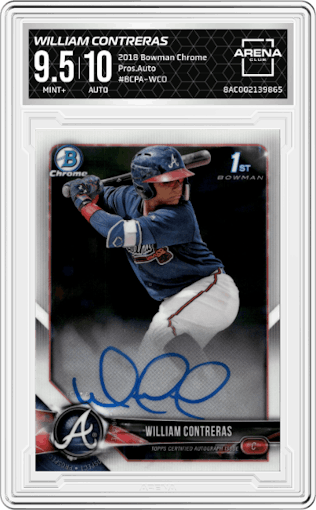 William Contreras from the 2018 Bowman Chrome set graded by Arena Club and given an overall grade of 9.5.