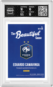 Eduardo Camavinga from the 2021-22 Panini Donruss Road to Qatar set graded by Arena Club and given an overall grade of 9.