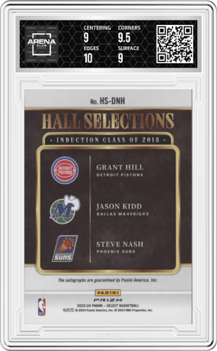 Grant Hill/Jason Kidd/Steve Nash from the 2023-24 Panini Select  set graded by Arena Club and given an overall grade of 9.5.