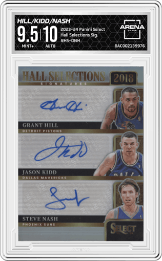 Grant Hill/Jason Kidd/Steve Nash from the 2023-24 Panini Select  set graded by Arena Club and given an overall grade of 9.5.