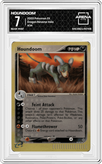 Houndoom from the 2003 Pokemon EX set graded by Arena Club and given an overall grade of 7.