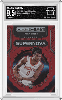 Jalen Green from the 2021-22 Panini Obsidian set featuring a Electric Etch Red Flood parallel graded by Arena Club and given an overall grade of 9.5.