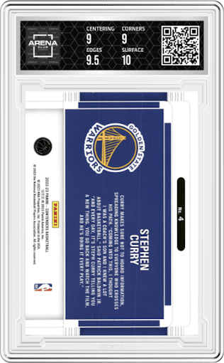 Stephen Curry from the 2022-23 Panini Contenders set graded by Arena Club and given an overall grade of 9.5.