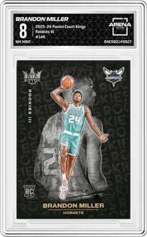 Brandon Miller from the 2023-24 Panini Court Kings set graded by Arena Club and given an overall grade of 8.