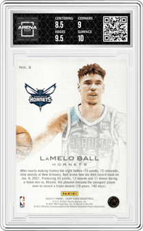 LaMelo Ball from the 2020-21 Panini Court Kings set graded by Arena Club and given an overall grade of 9.