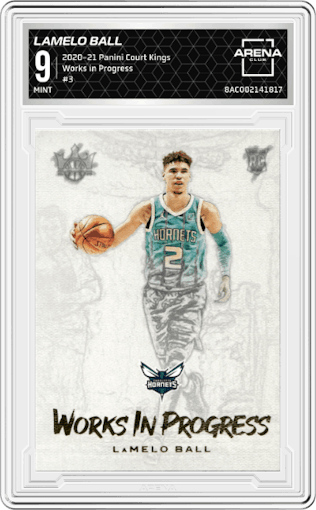 LaMelo Ball from the 2020-21 Panini Court Kings set graded by Arena Club and given an overall grade of 9.
