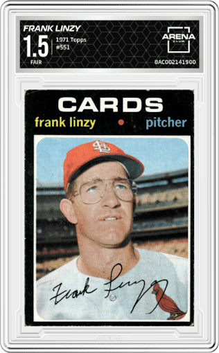 Frank Linzy from the 1971 Topps set graded by Arena Club and given an overall grade of 1.5.