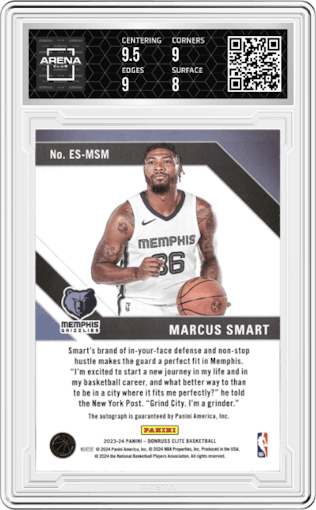 Marcus Smart from the 2023-24 Panini Donruss Elite set graded by Arena Club and given an overall grade of 8.5.