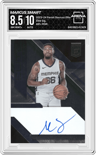 Marcus Smart from the 2023-24 Panini Donruss Elite set graded by Arena Club and given an overall grade of 8.5.